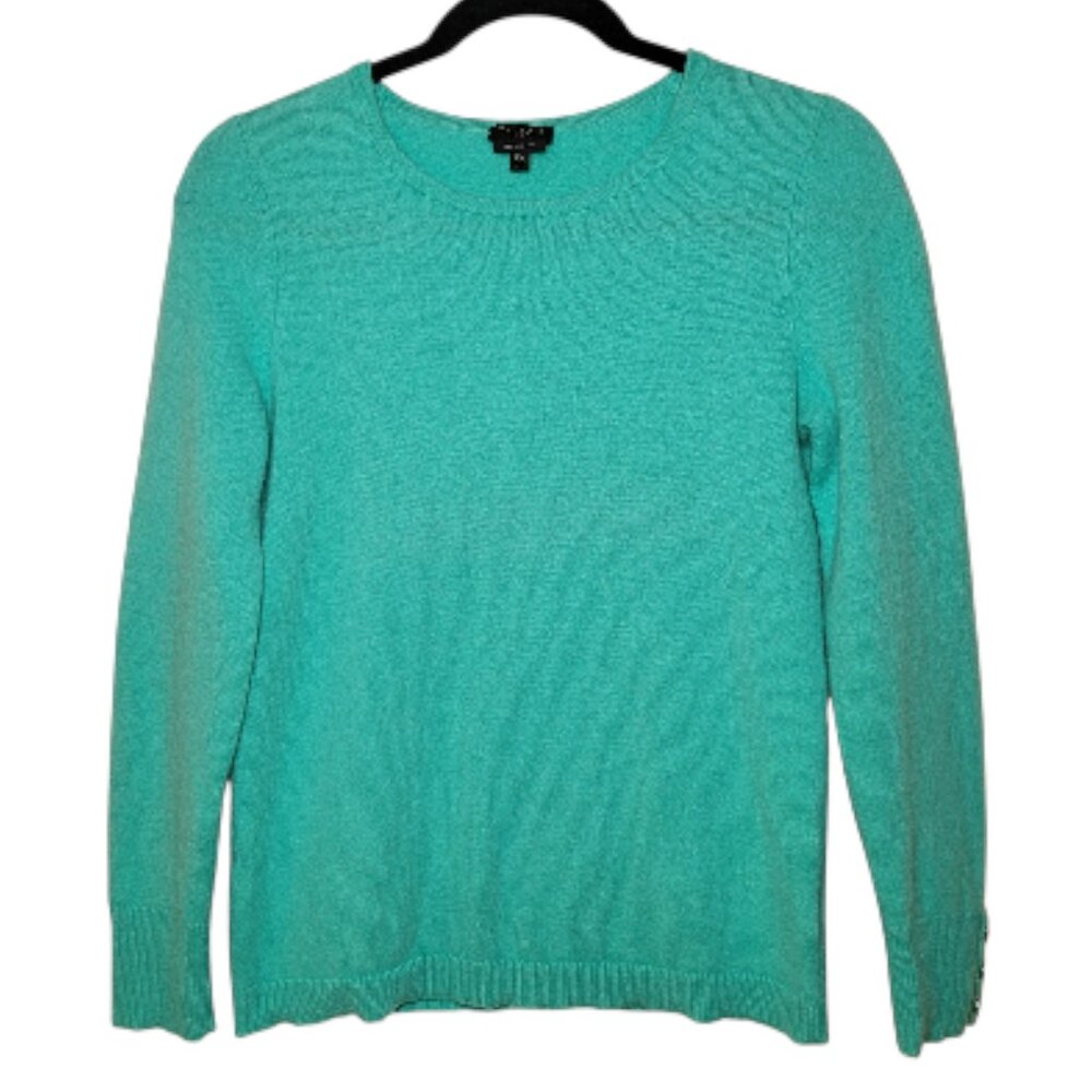 Talbots Cashmere Sweater Womens Teal Petite Medium Coastal Preppy